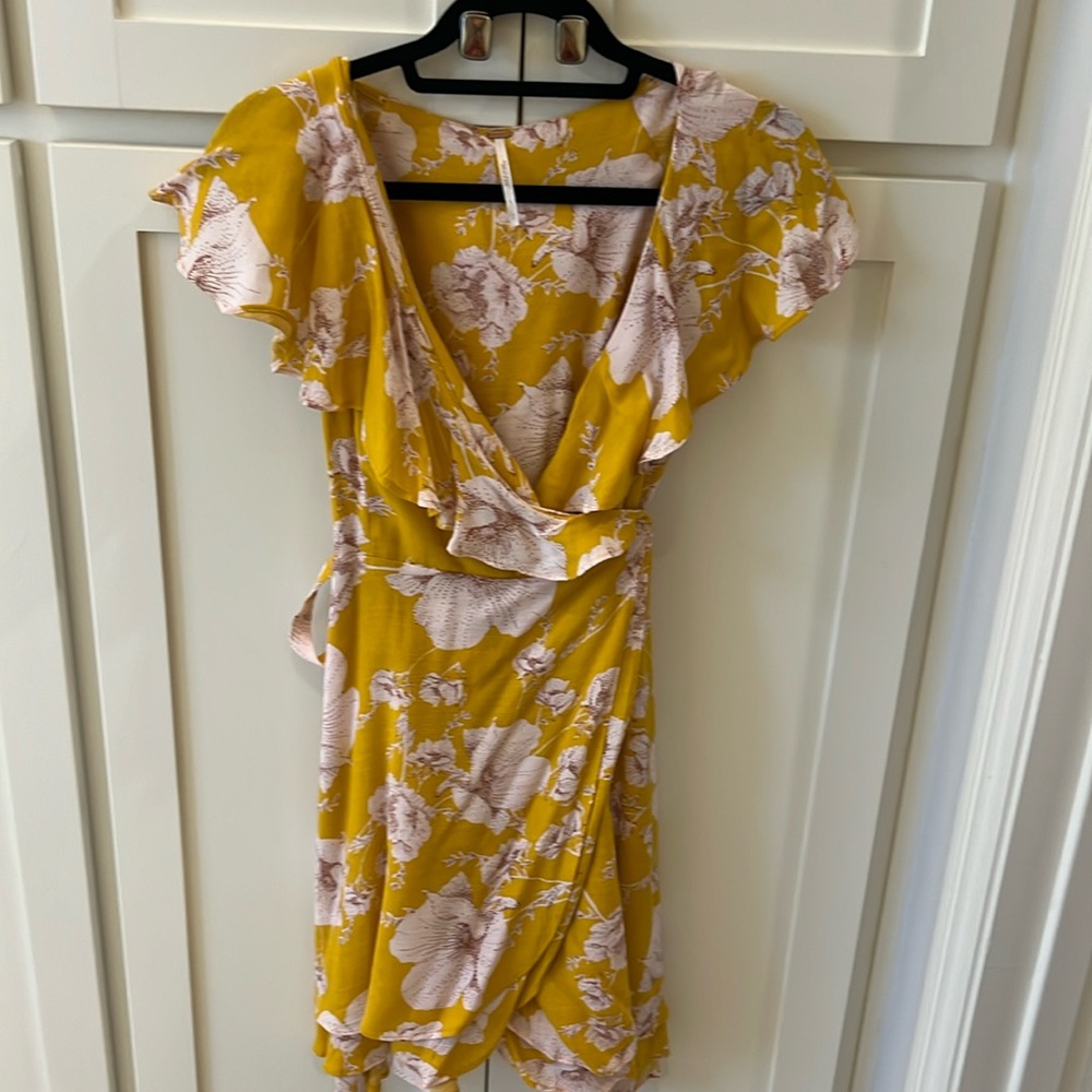 Free People Yellow/Gold Floral Dress L